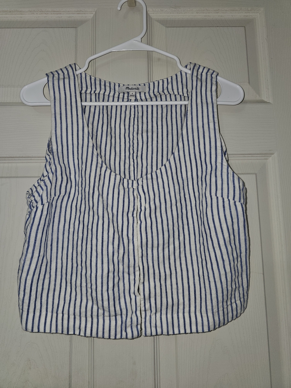 Madewell White and Blue Vertical-Stripe Sleeveless Button Tank